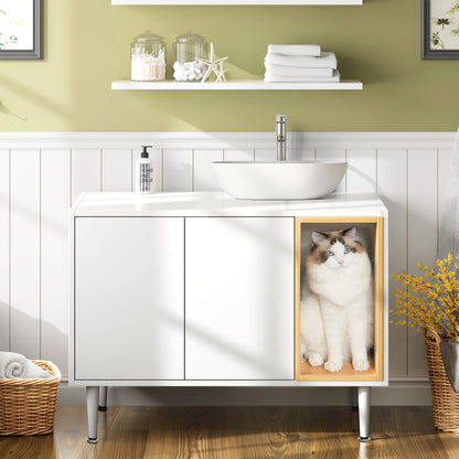 Hidden garbage pet bathroom, with partition, wooden cabinet furniture.