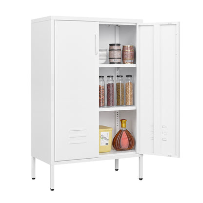 Steel storage cabinet, double door miscellaneous storage cabinet, 2 movable partitions white