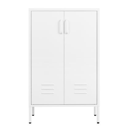 Steel storage cabinet, double door miscellaneous storage cabinet, 2 movable partitions white