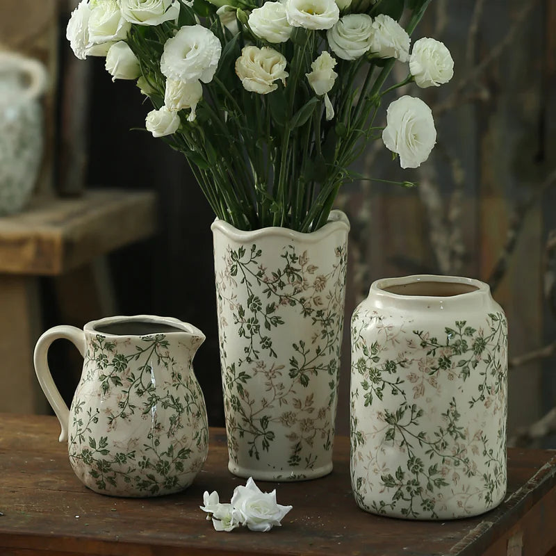 Simple Green Retro Ceramic Vase Decorations