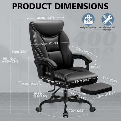 Office Chair Executive, Big and Tall Ergonomic  Desk  Comfy, PU Leather Home Office , HighBack Reclining Comput