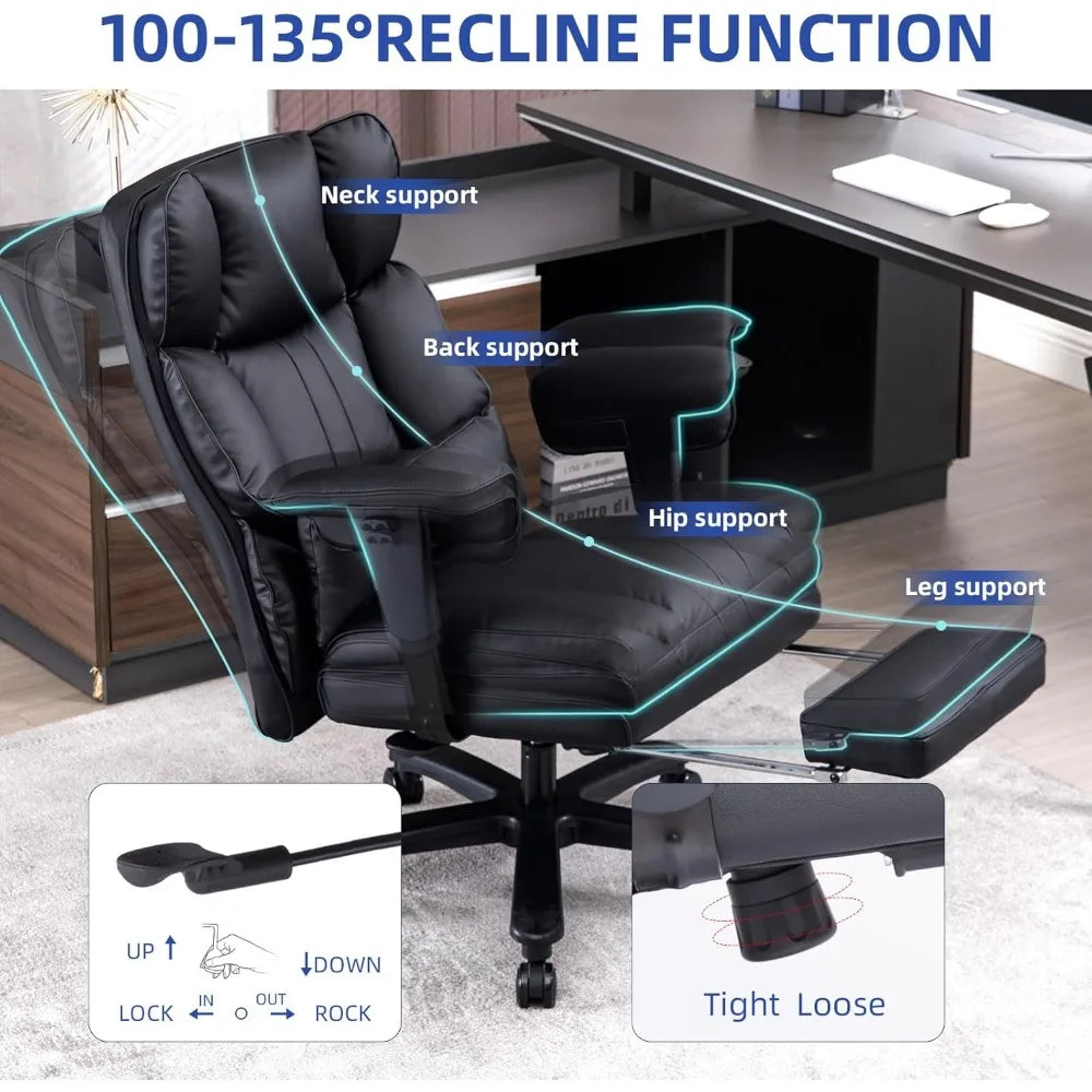 Big and Tall Office Chair 500lbs Wide Seat Executive Office Desk Chair High-Back Office Task Chair with Foot Rest,Ergonomic