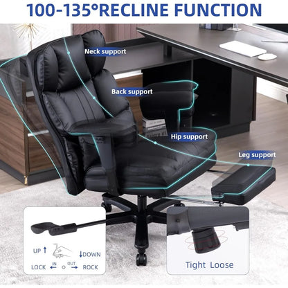 Big and Tall Office Chair 500lbs Wide Seat Executive Office Desk Chair High-Back Office Task Chair with Foot Rest,Ergonomic