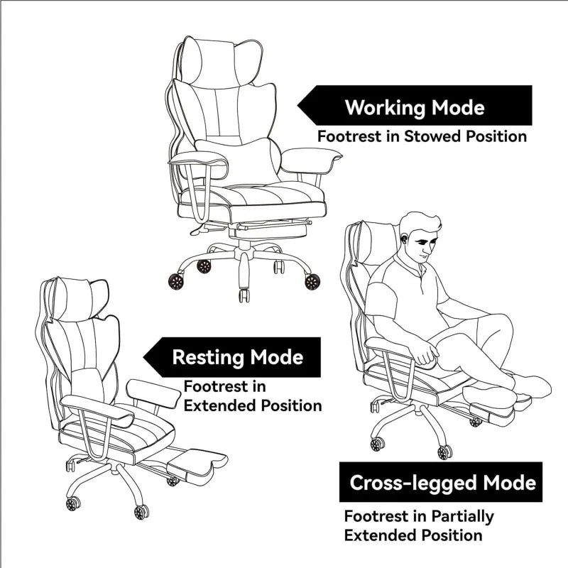 Desk Office Chair 400LBS, Big and Tall, PU Leather Computer, Executivewith Leg Rest and Lumbar Support, Grey