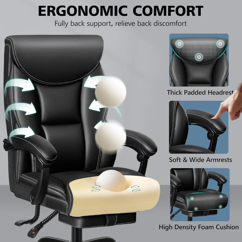 Office Chair Executive, Big and Tall Ergonomic  Desk  Comfy, PU Leather Home Office , HighBack Reclining Comput