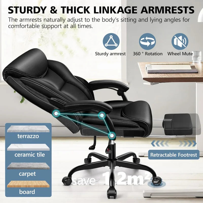 Office Chair Executive, Big and Tall Ergonomic  Desk  Comfy, PU Leather Home Office , HighBack Reclining Comput