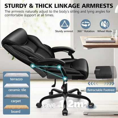 Office Chair Executive, Big and Tall Ergonomic  Desk  Comfy, PU Leather Home Office , HighBack Reclining Comput