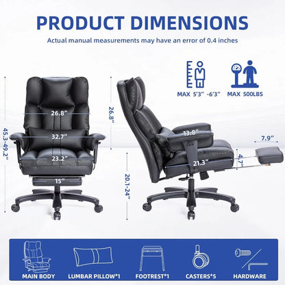 Big and Tall Office Chair 500lbs Wide Seat Executive Office Desk Chair High-Back Office Task Chair with Foot Rest,Ergonomic