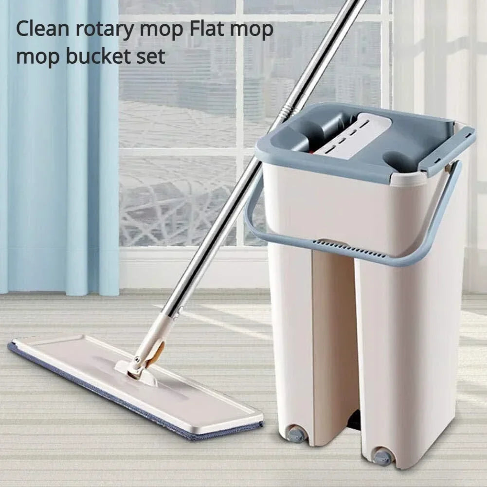 Hands-Free Squeeze Mop with Bucket, Ultra-Fine Fiber Mop Heads for Wet or Dry Use on Any Surface